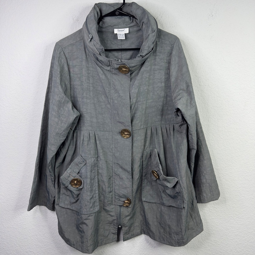 Dorman Jacket Womens XL Gray Textured Funnel Neck Hood Lagenlook Utility Coastal